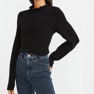 Ribbed Ruffle Neck Balloon Sleeve Sweater